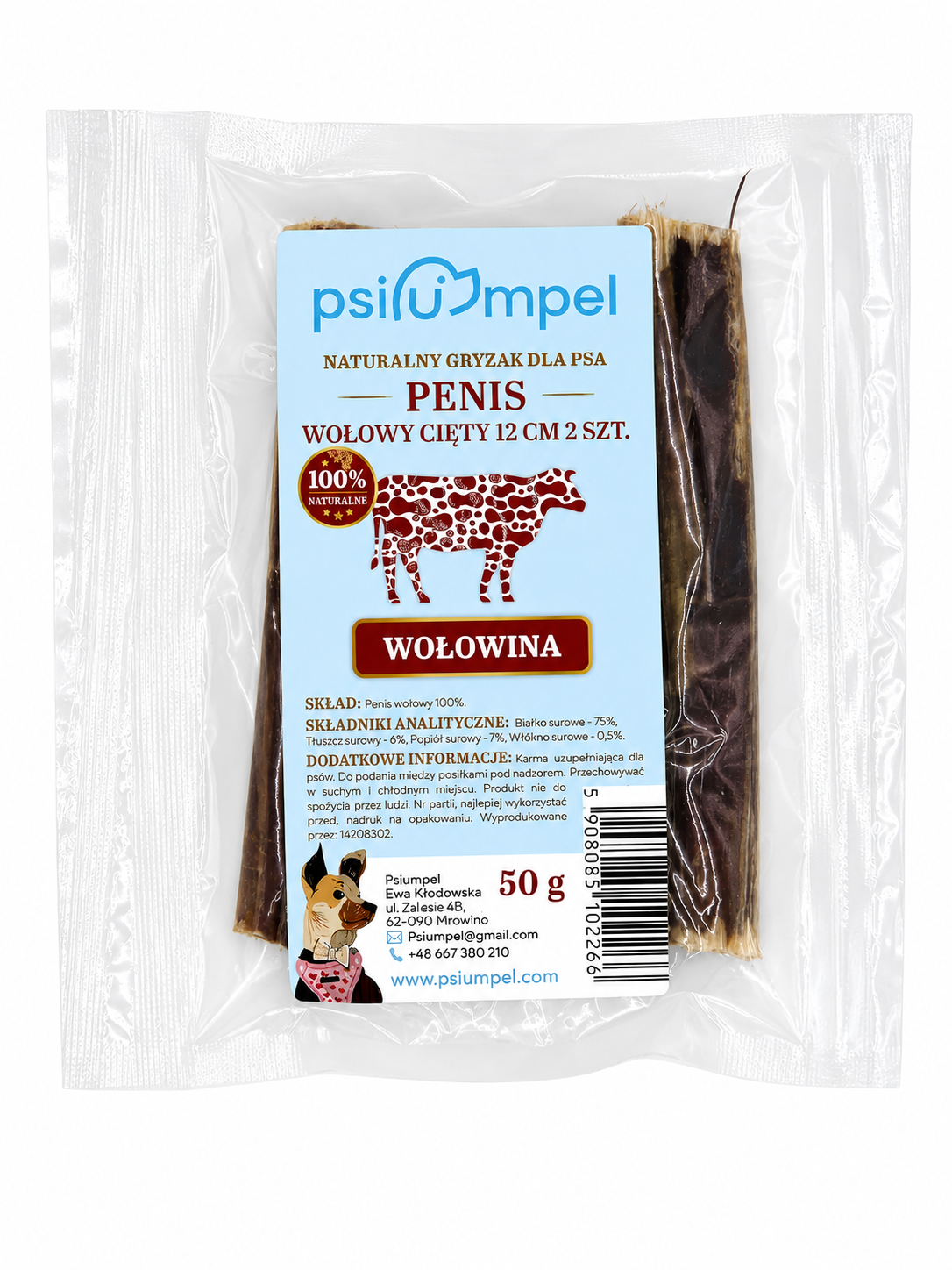 Penis wołowy cięty Psiumpel, dla Psa i dla Ciebie, spaceruj modnie i wygodnie
